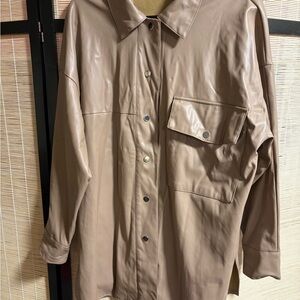 Women's Tan Faux Leather Jacket With Silver Buttons